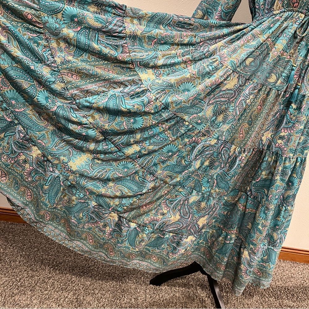 Boemo Anthropologie Turquoise Paisley Bohemian Peasant Maxi Boho Dress s‎ medium - Picture 5 of 12